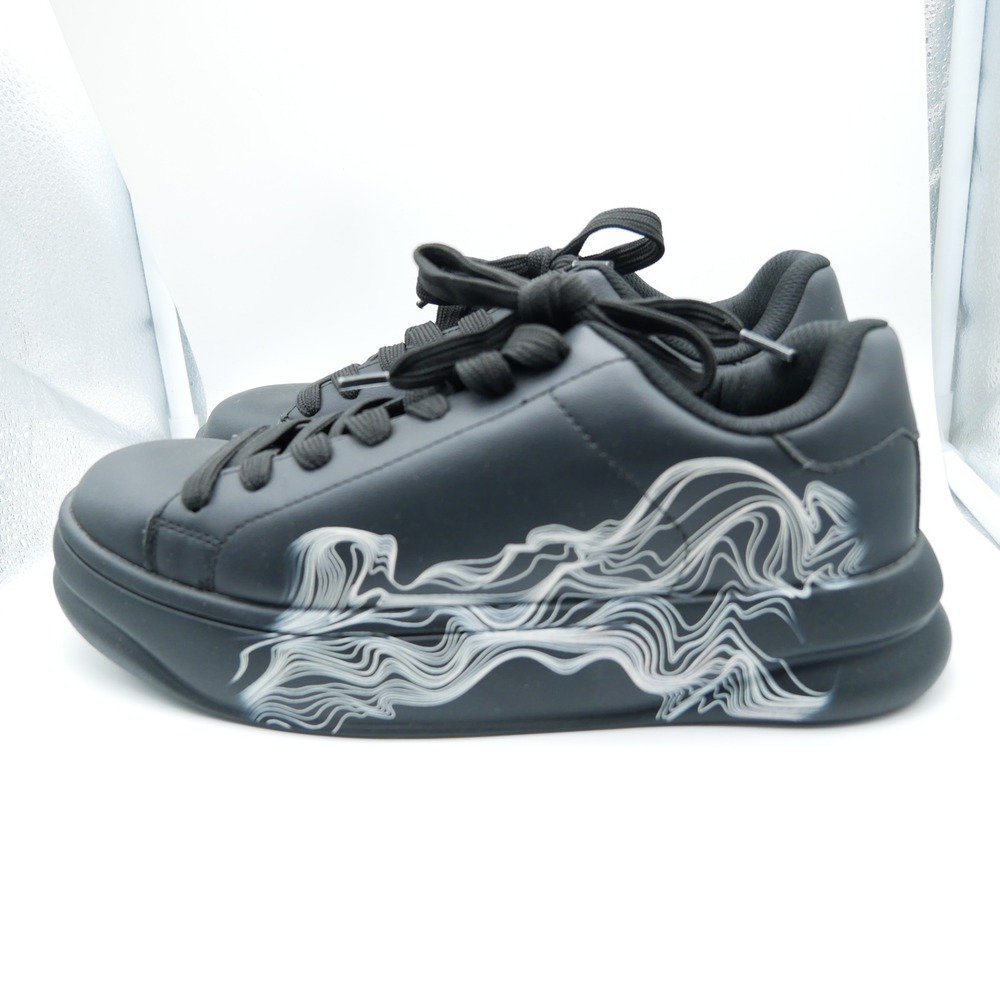 Zara Mens Black Wavy Graphic Print Platform Sneakers Low Top Size 42